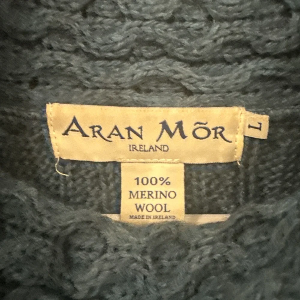 Aran Mor Chunky Cowl Neck Sweater 100% Merino Wool Made In Ireland Lrg Dark Teal